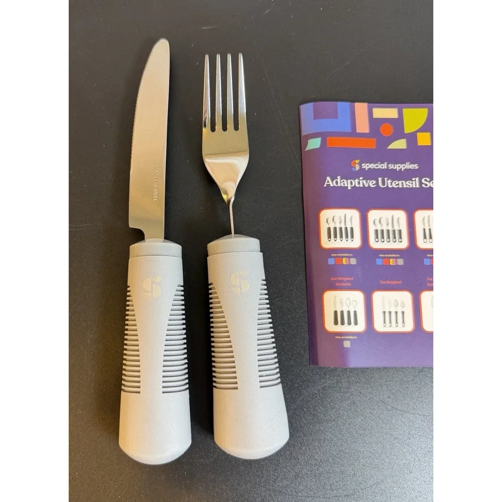 NEW Special Supplies Adaptive Utensils Set of 4 Gray Stainless Steel